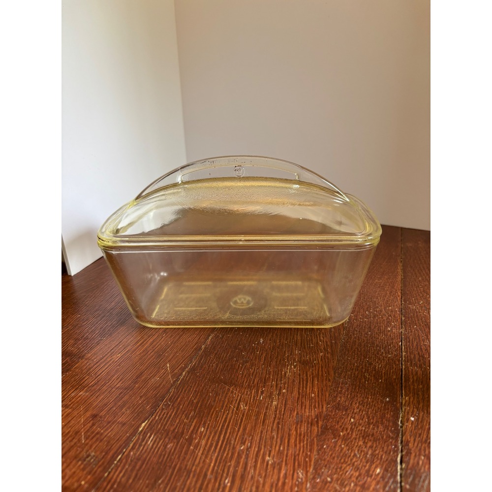 Vintage Westinghouse Glass Refrigerator Dish with Lid Rectangular W Logo 9.5in